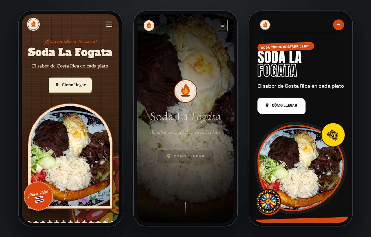 Las tres plantillas de DemoChef en celular